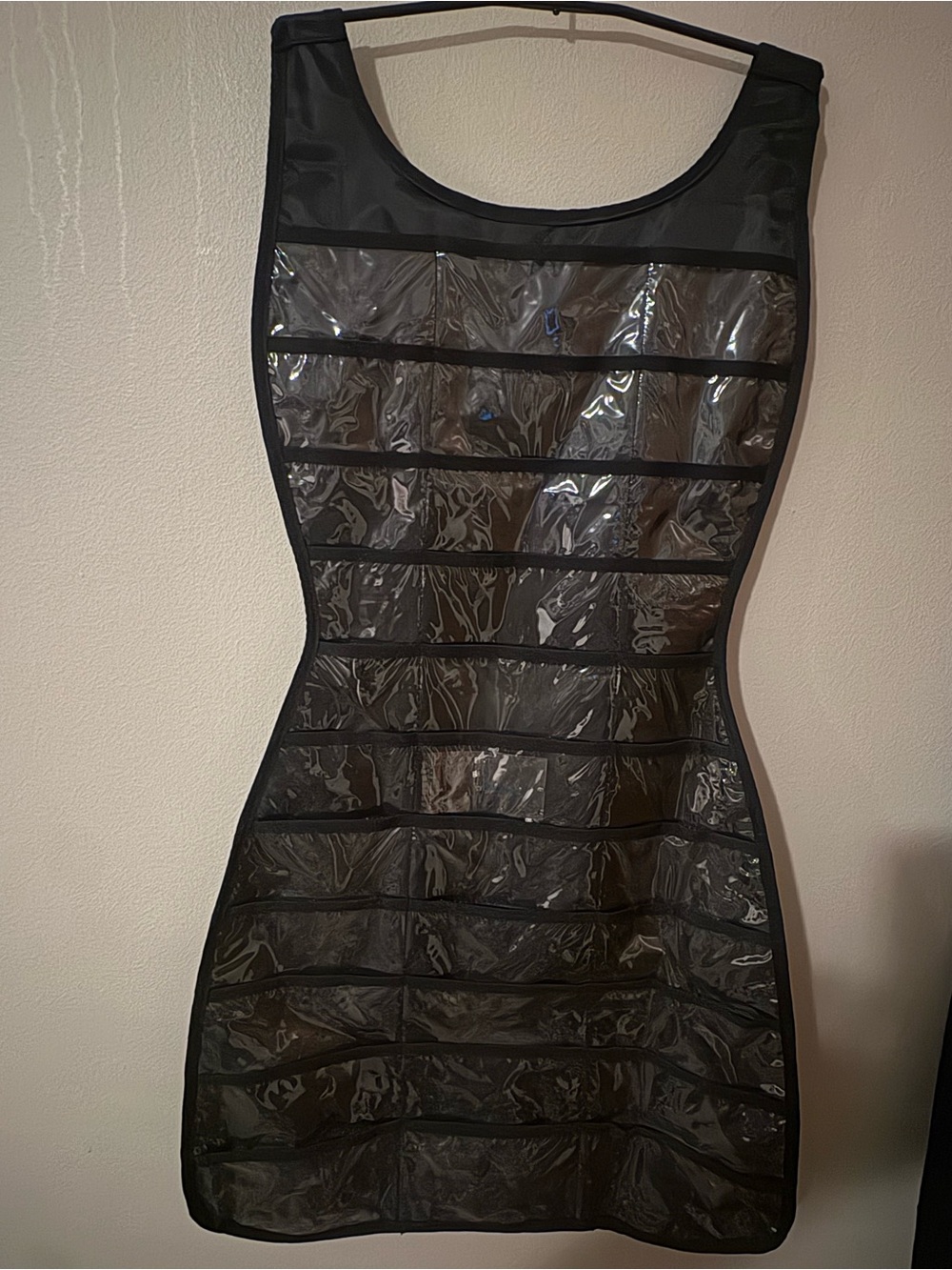 Black Dress-Shaped Hanging Jewelry Organizer Clear Pocket Storage